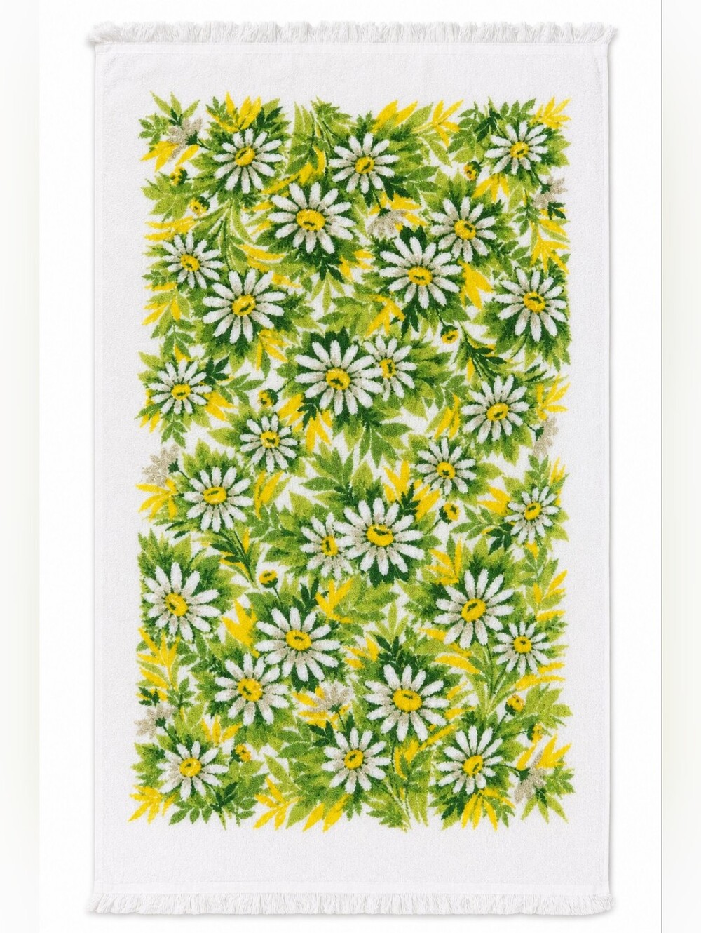 Vintage 1970s Springmaid Daisy Floral Bath Towel 40"x24" White Green Yellow USA